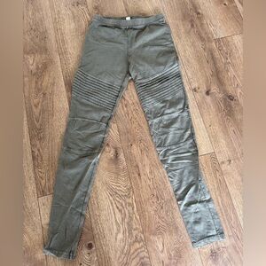 BP Green Olive Moto Leggings with Ribbed Detail